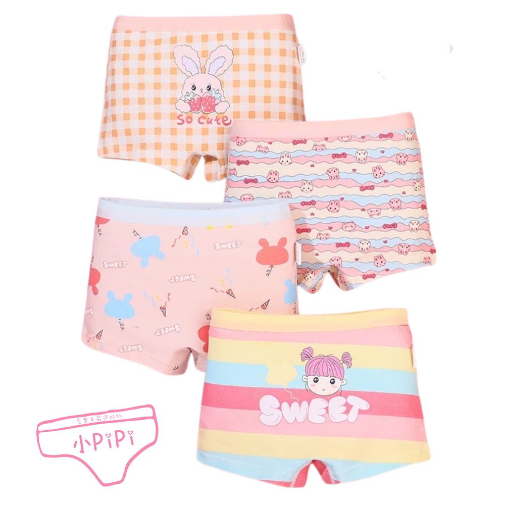 純棉兒童四角平口內褲4件組_女童-甜蜜兔