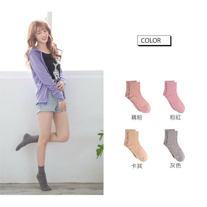 貝柔 Peilou - Supima抗菌萊卡除臭襪3入組(女寬口短襪)-3款各1雙(蝴蝶結/菱格/點點)-隨機色 (22-24cm)