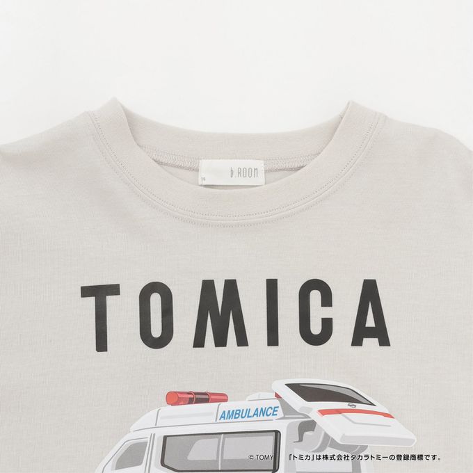 日本 b-ROOM - 限量聯名 印花長袖上衣-TOMICA救護車-灰藍色