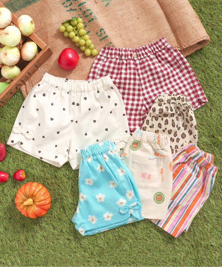 日本 apres les cours - 滿版印花夏天短褲(4分丈)-小花-水藍