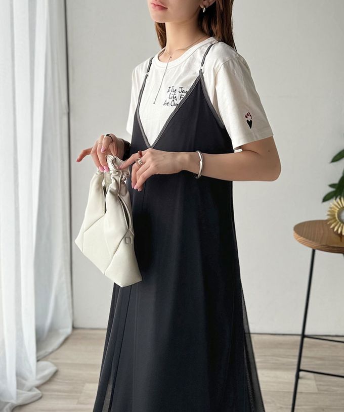 日本 Classical Elf - 2way奢華薄紗大理石印花吊帶洋裝-黑