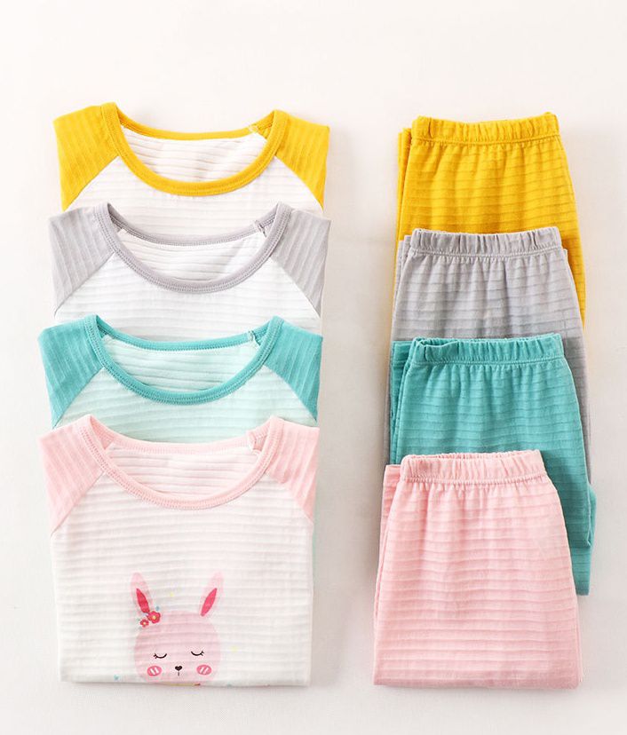 MAMDADKIDS - 竹節棉短袖套裝/家居服-挖土機開工-黃色