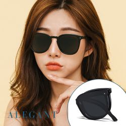 ALEGANT - 輕巧時尚玄鷹黑彈簧鏡腳折疊太陽眼鏡│UV400太陽眼鏡