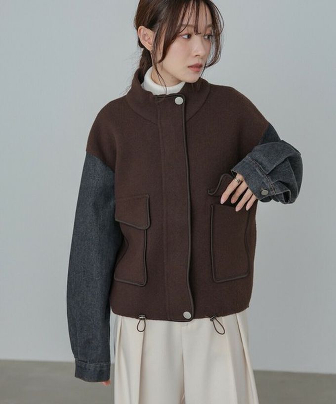 日本 Bab - 俐落簡潔丹寧袖拼接夾克/外套-黑系