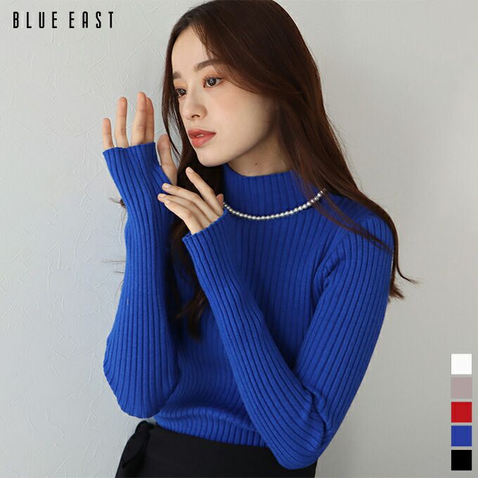 日本 BLUE EAST - 小立領坑條針織上衣-果實紅