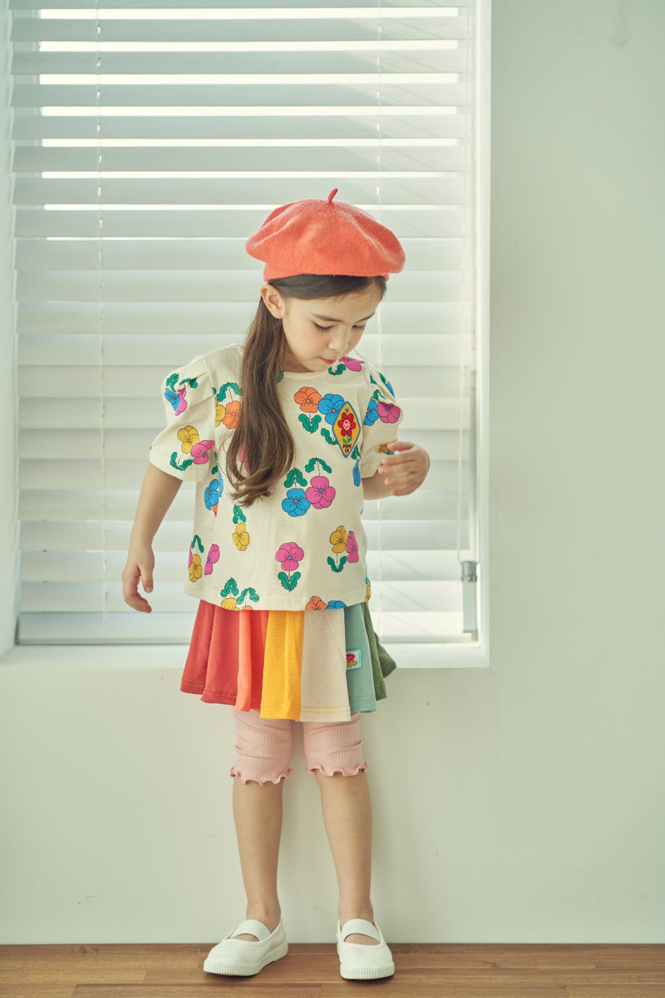 韓國 Mimico - 七彩拼接傘狀褲裙-粉紅