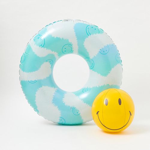 澳洲 Sunnylife - 大人泳圈-smiley®微笑泳圈+沙灘球組 (泳圈產品尺寸: 110 x 110 x 35 公分.沙灘球產品尺寸:直徑39公分)