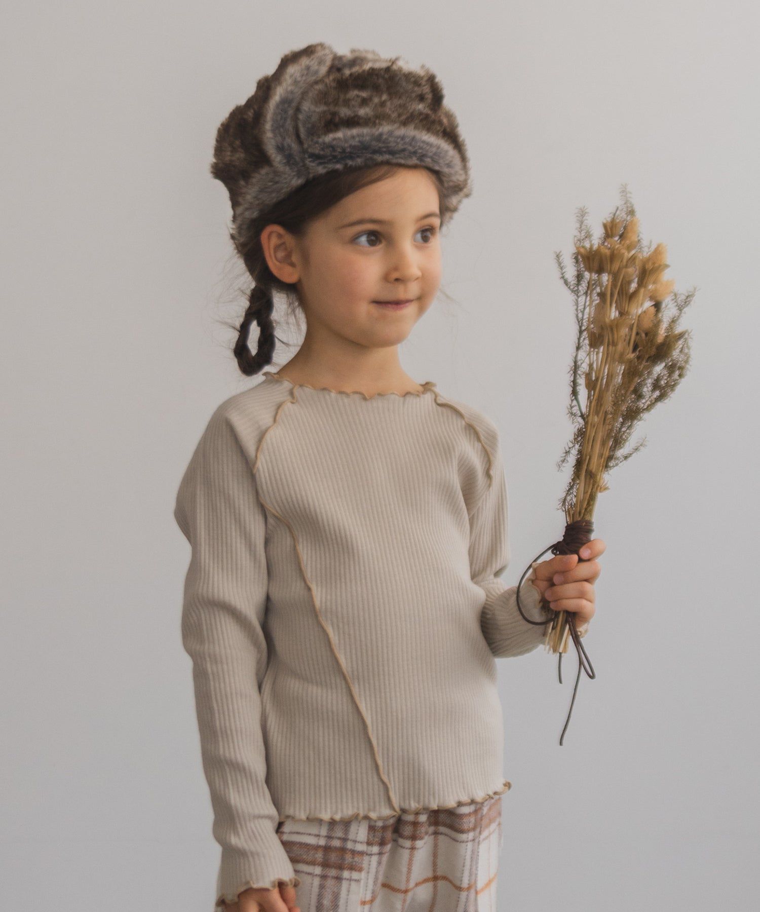 日本 PAIRMANON - 棉100% 羅紋不規則捲捲薄長袖上衣-孩子-葡萄紫