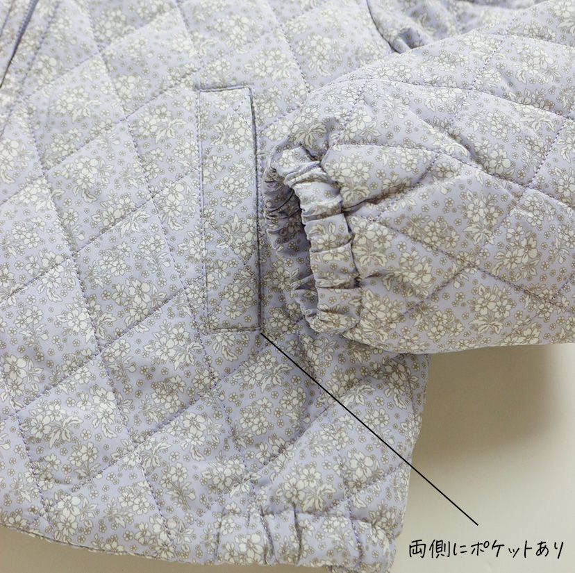 日本 Catherine Cottage - 荷葉領輕量鋪棉絎縫外套-小花-藍紫