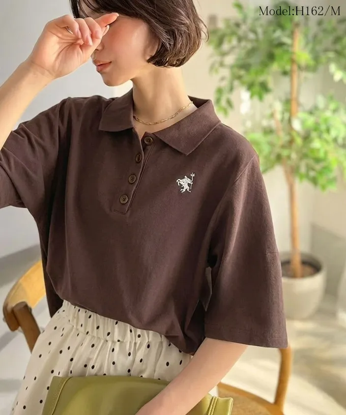 日本 Classical Elf - 素雅經典logo刺繡短袖POLO衫-咖啡