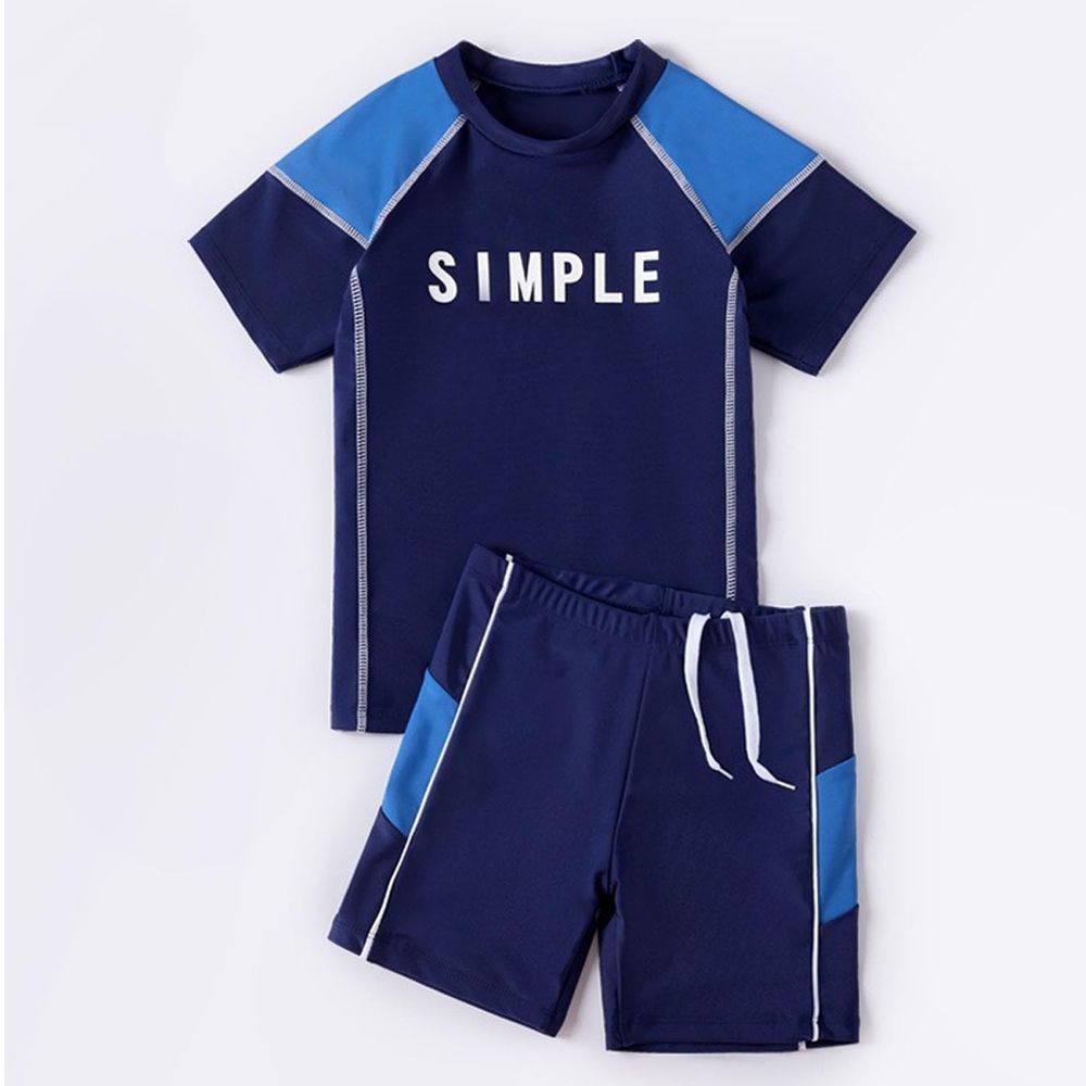 男寶短袖泳裝套裝-SIMPLE-藍+深藍