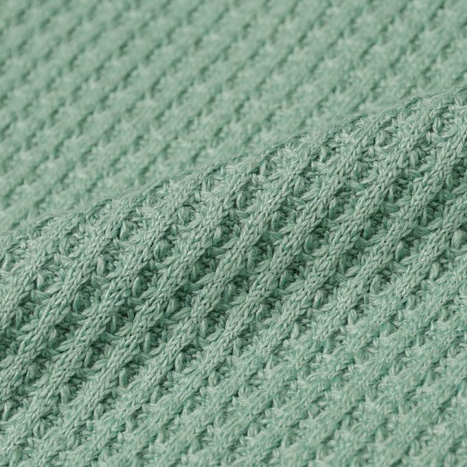 akachan honpo - 長袖裏起毛華夫格T恤-撞色袖-綠色