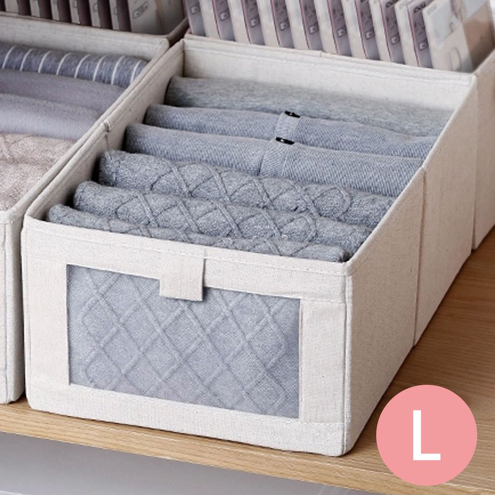 日本霜山 - 棉麻布摺疊式分類收納盒(附透窗)-L