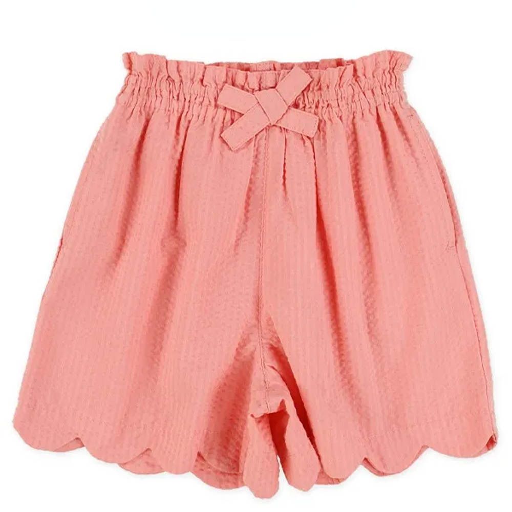 蝴蝶結貝殼下擺鬆緊短褲-珊瑚粉