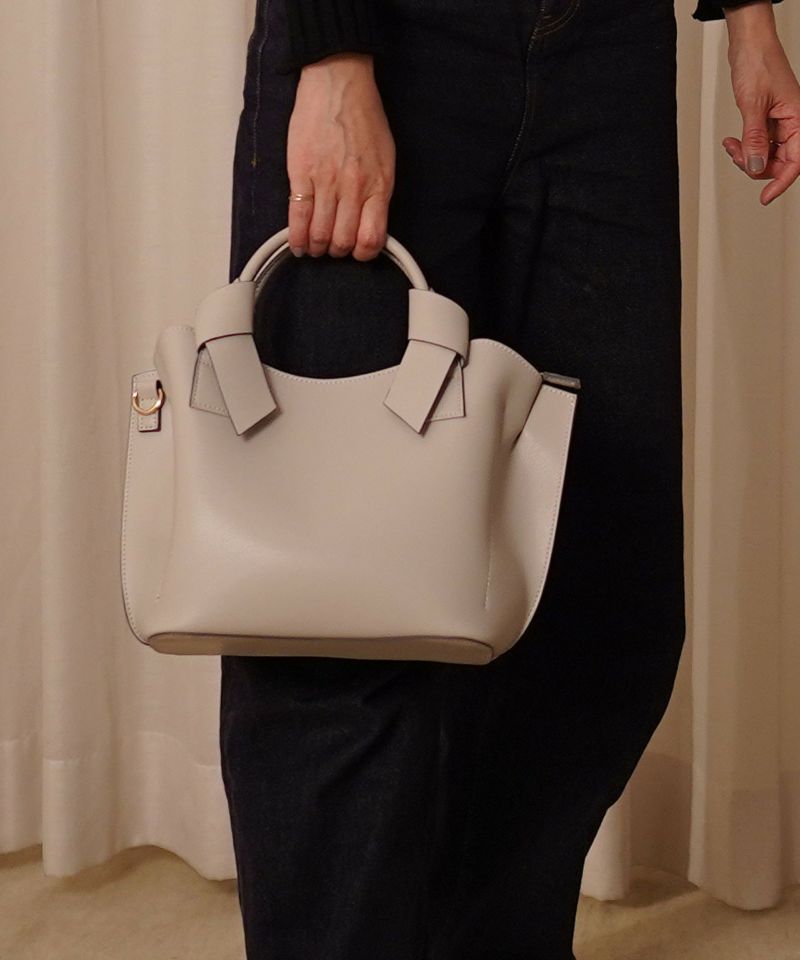 日本 COOCO - 仿皮緞帶造型托特包-海軍藍 (W22*H20*D12cm)