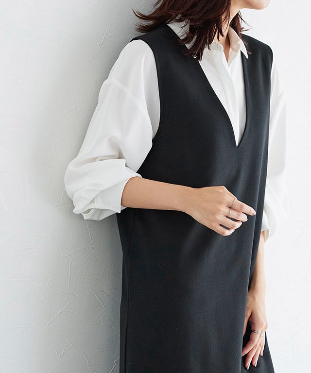 日本 Pierrot - 優雅氣質深V背心裙/洋裝-摩卡