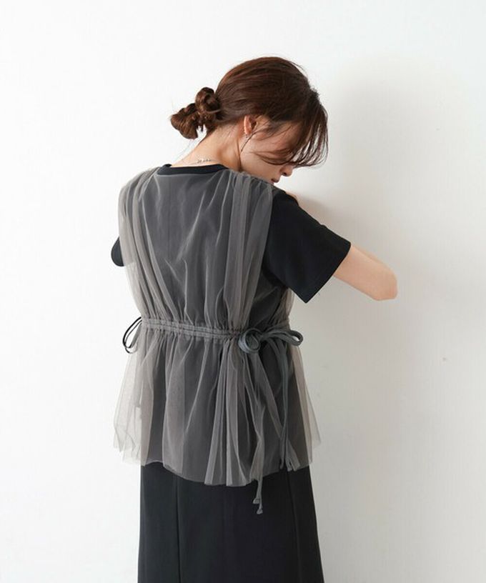 日本 Bab - 層次設計感薄紗拼接短袖洋裝-象牙