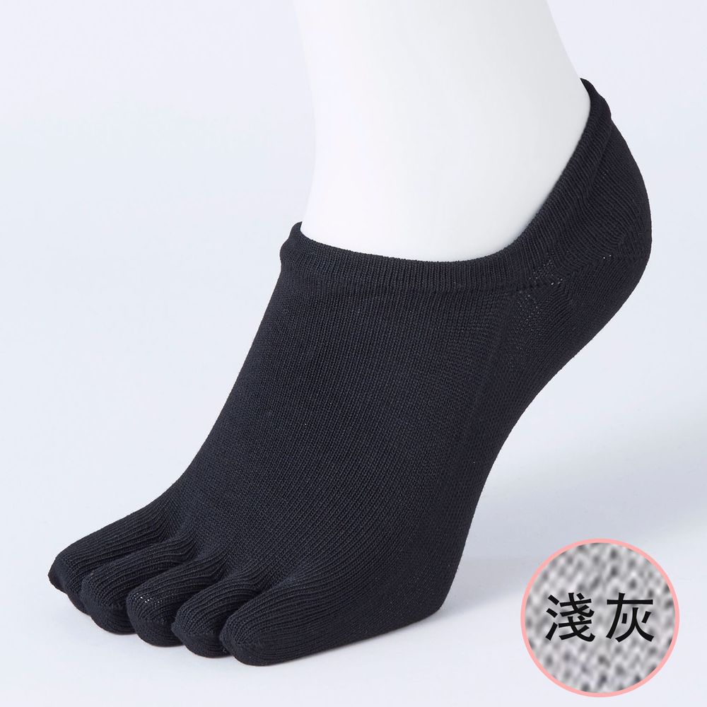 日本 okamoto - 超強專利防滑ㄈ型隱形襪(爸爸)-排汗速乾五指 深履款-淺灰 (25-27cm)
