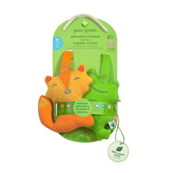 美國 green sprouts - 寶寶有機棉玩偶掛飾2入組-狐狸青蛙 (3M)