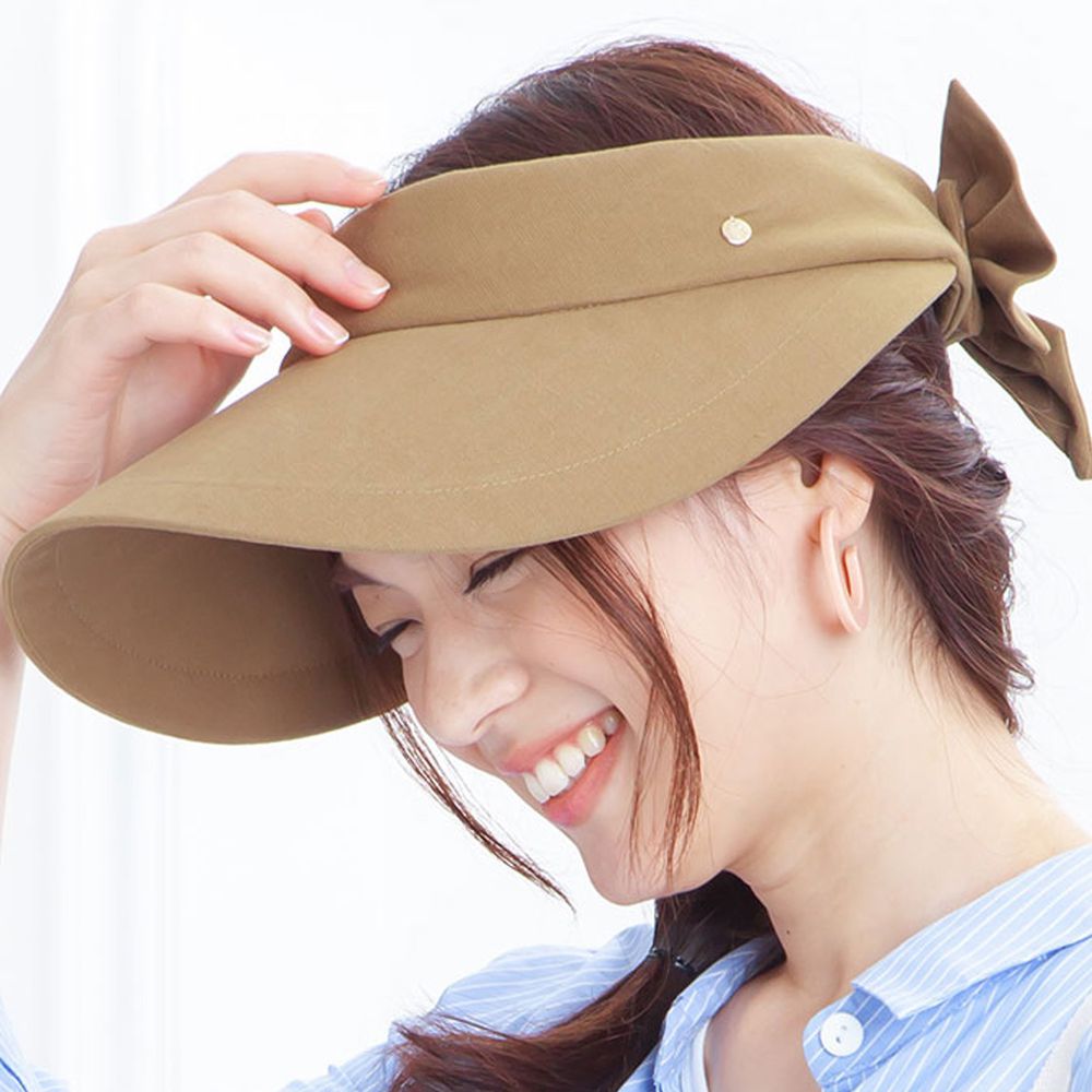 日本 irodori - 抗UV蝴蝶結緞帶網球帽-深墨綠 (M(56-58cm))