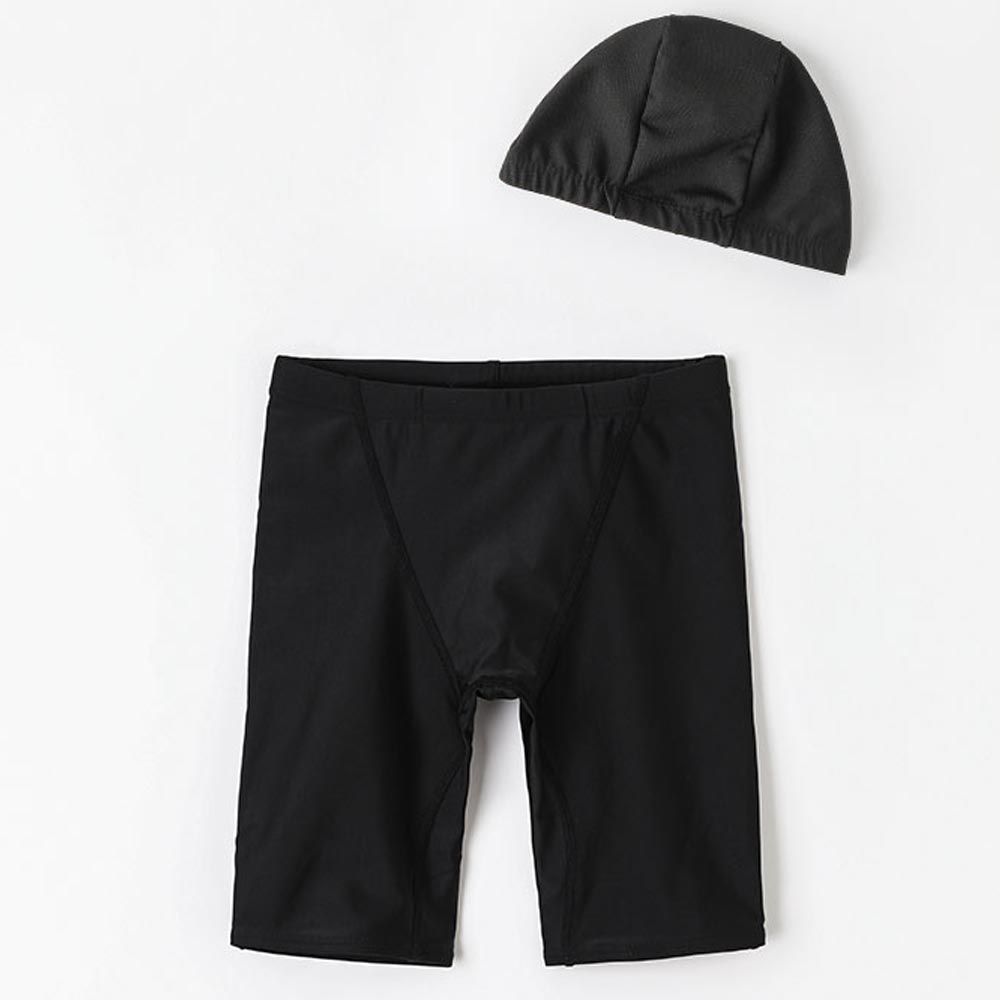 韓國 OZKIZ - 兒童五分泳褲/泳帽Set-黑