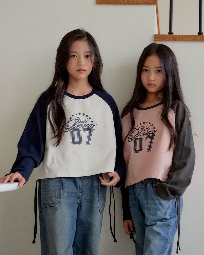 韓國 sm2 - 復古Y2K長袖短版上衣-深灰X粉