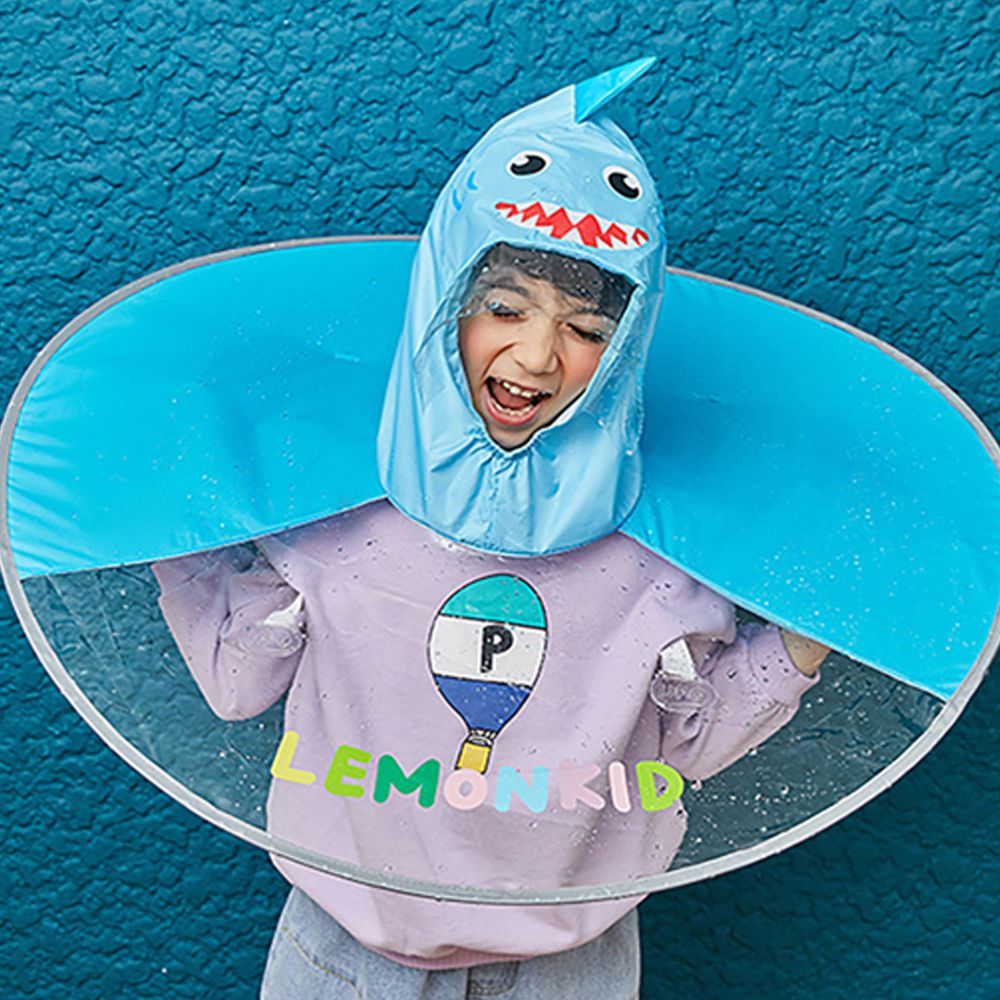 韓國lemonkid - 飛碟雨衣-藍色鯊魚 (S[2-5歲] 建議身高 80-105CM)