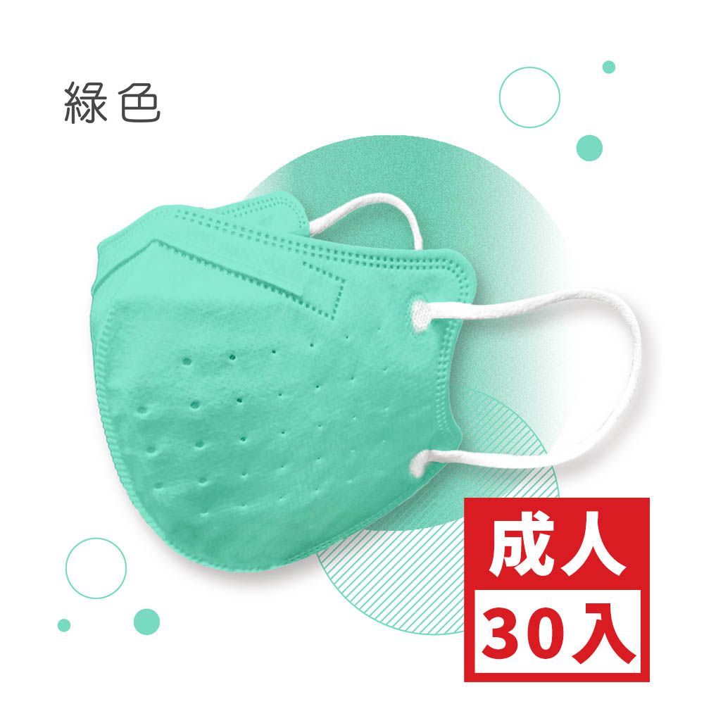 成人鬆緊立體醫用口罩-綠色 (L，約12.5cm x 13cm)-30入