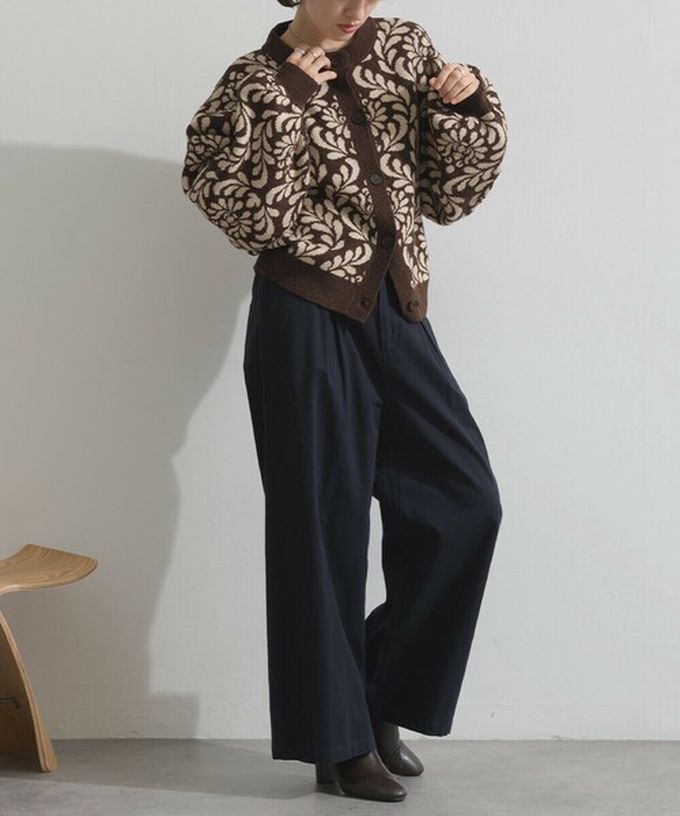 日本 Lupilien - 盛開花卉針織寬袖開襟衫/外套-咖啡