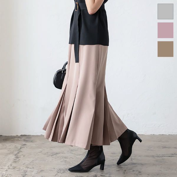 日本 Kobe Lettuce - 立體百褶魚尾長裙-淺灰