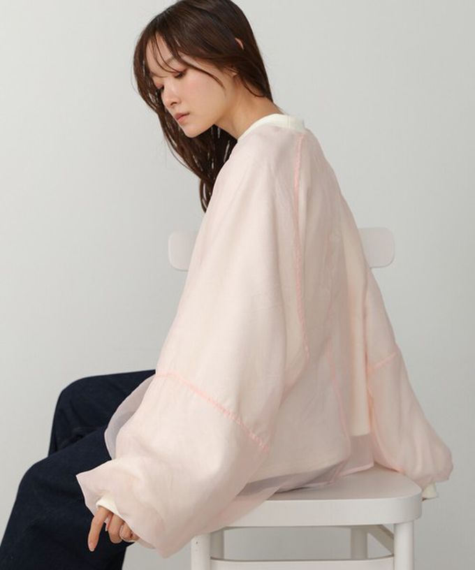 日本 Bab - 熱銷經典 薄紗層次裏毛長袖上衣-淺灰