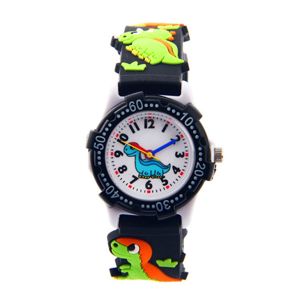 3D立體卡通兒童手錶-可旋轉錶圈-黑色恐龍