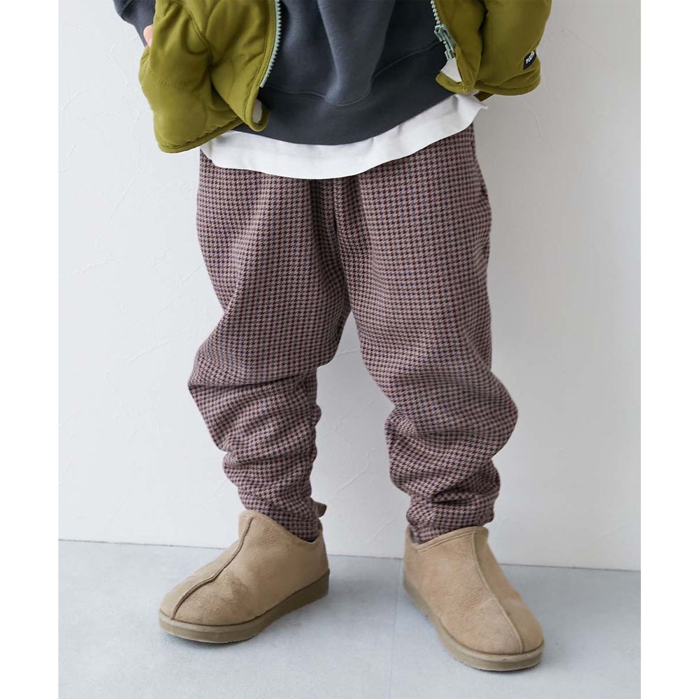 RICH WARM 刷毛保暖哈倫寬鬆長褲-千鳥格-咖啡棕