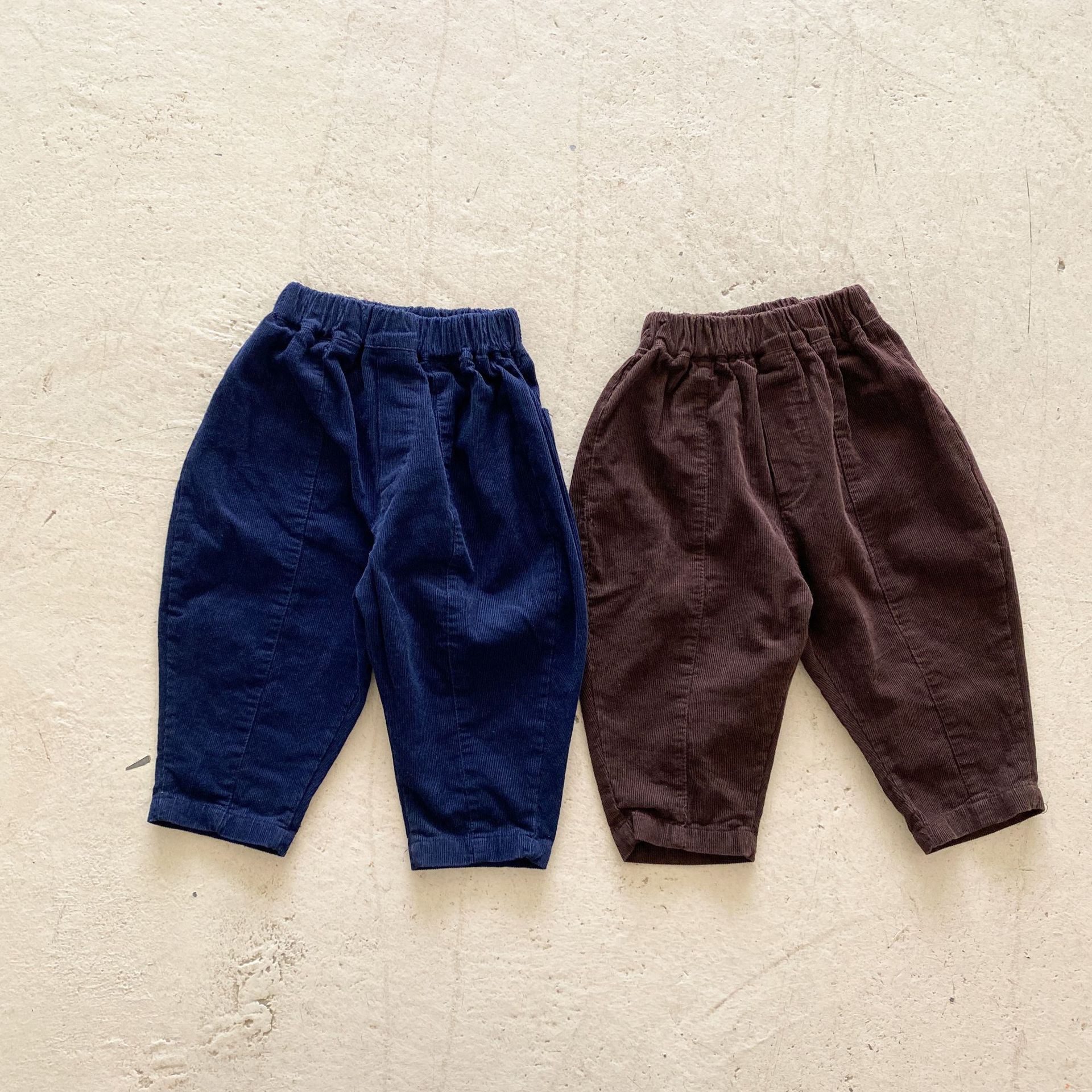 燈芯絨鬆緊腰長褲-咖啡色