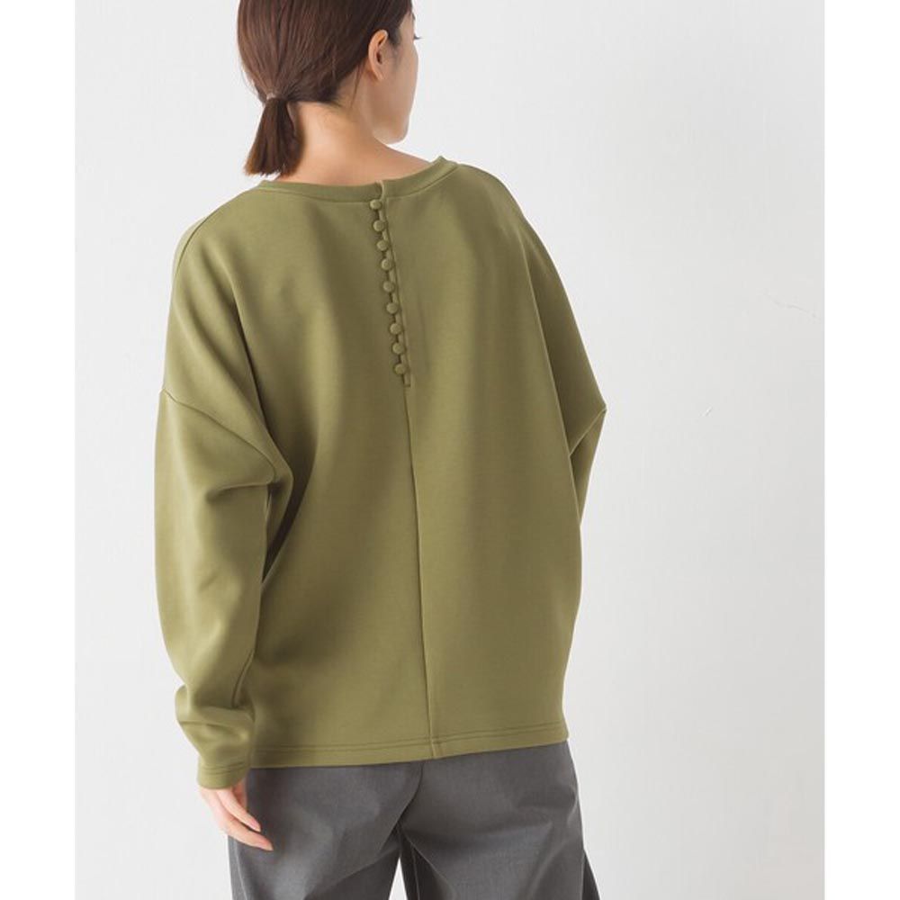 日本 OMNES - 質感包布釦長袖上衣-軍綠