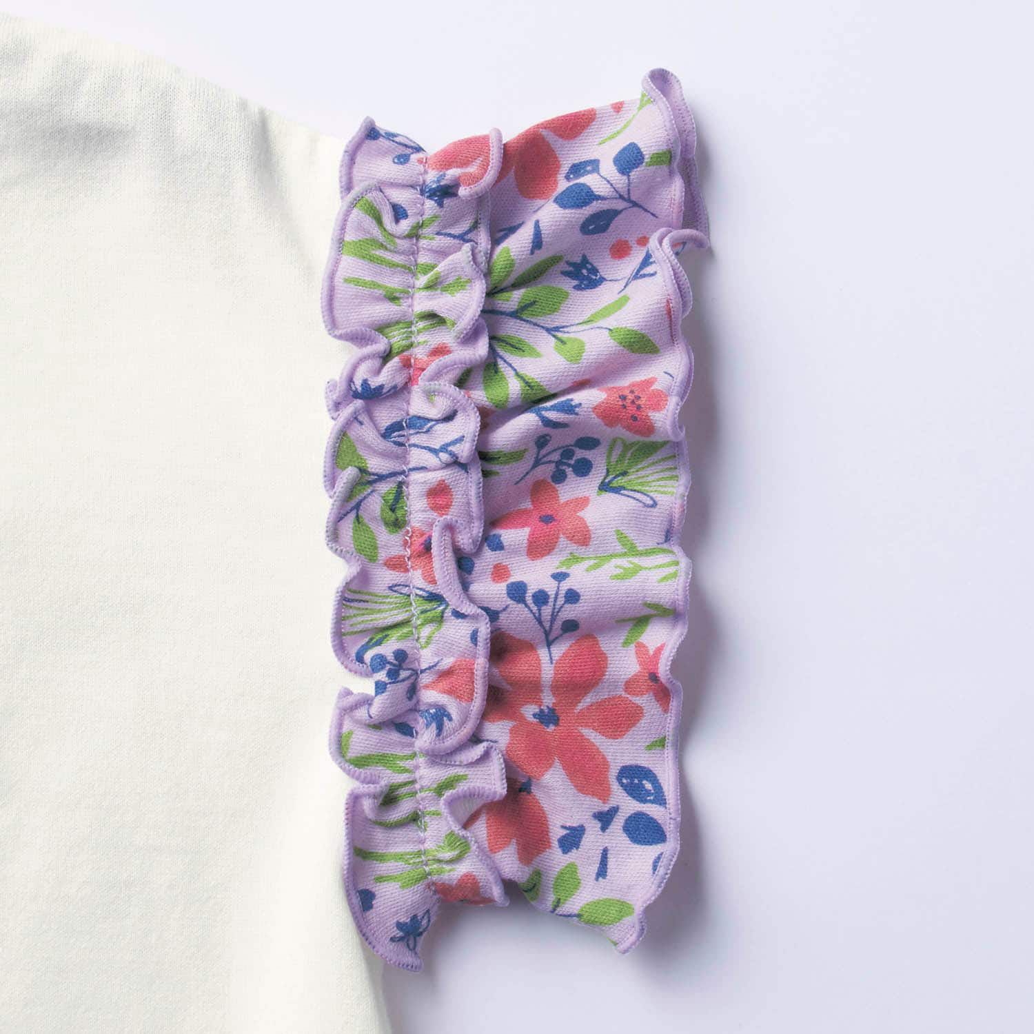 日本千趣會 - 碎花荷葉圓領短袖上衣-白x薰衣草