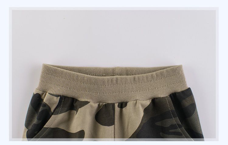 純棉腰鬆緊休閒五分褲-迷彩-卡其綠