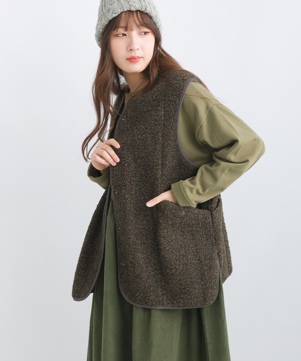 日本女裝代購 - 前後2way大口袋短毛背心-象牙