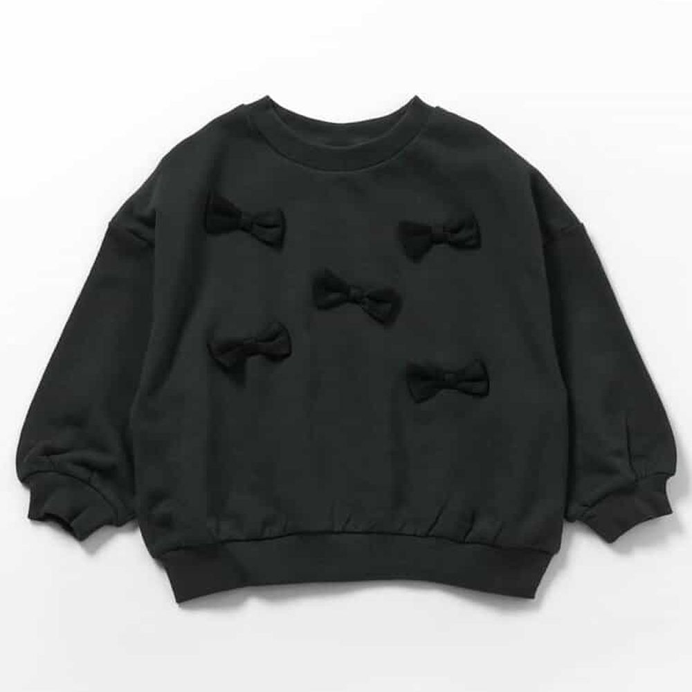 立體蝴蝶結縮口長袖上衣-炭灰