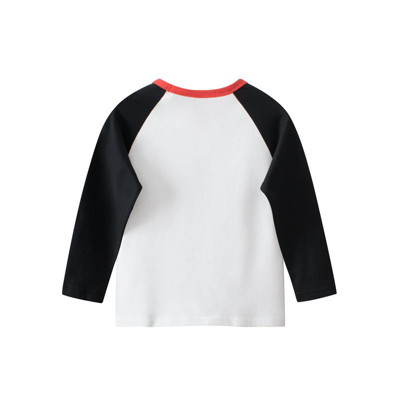 純棉圓領薄長袖上衣-懶惰熊貓-米白+黑