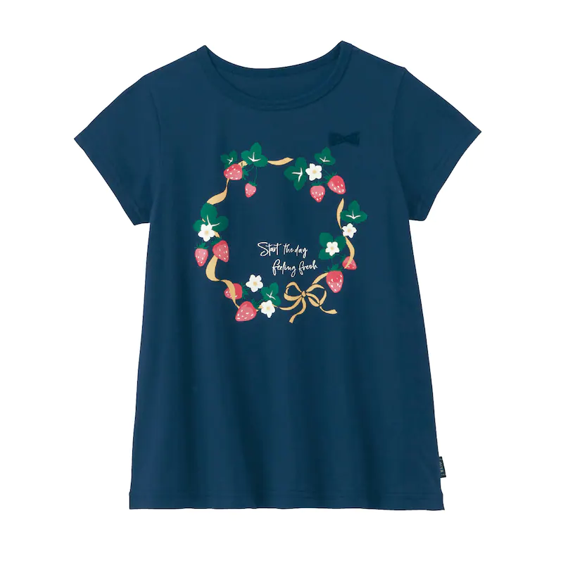 日本千趣會 - GITA 天竺棉印花短T-草莓花圈-深藍