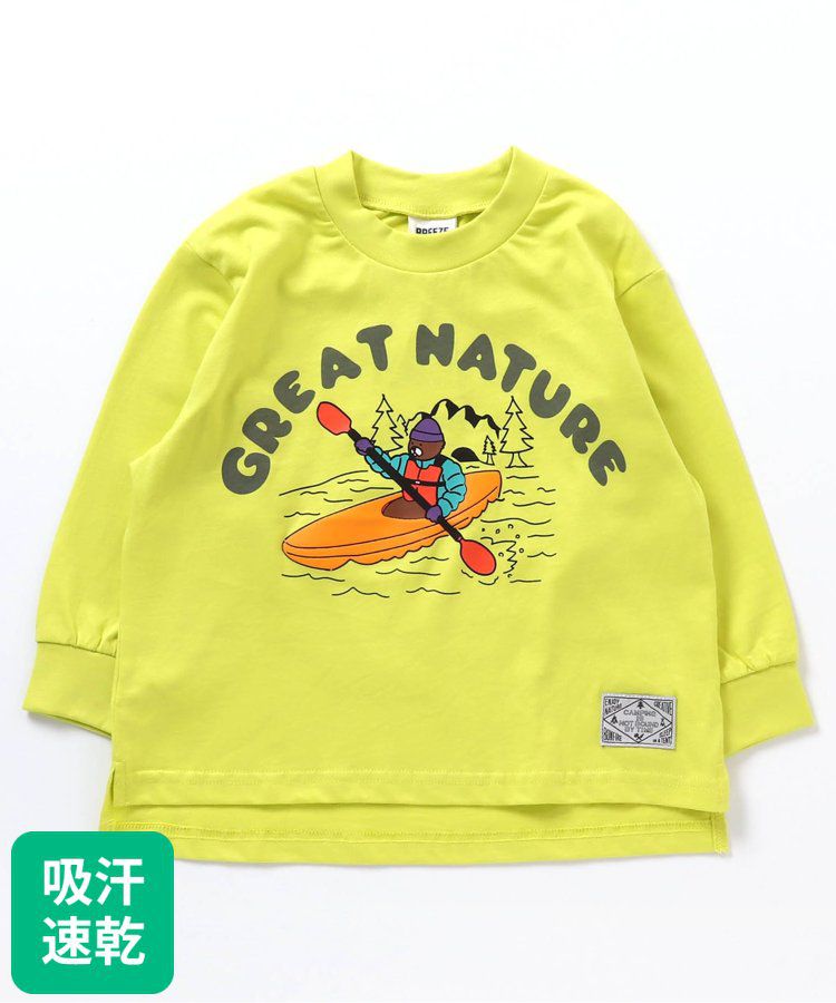 日本 BREEZE - [吸汗速乾]露營風長袖上衣-小熊登山-草綠