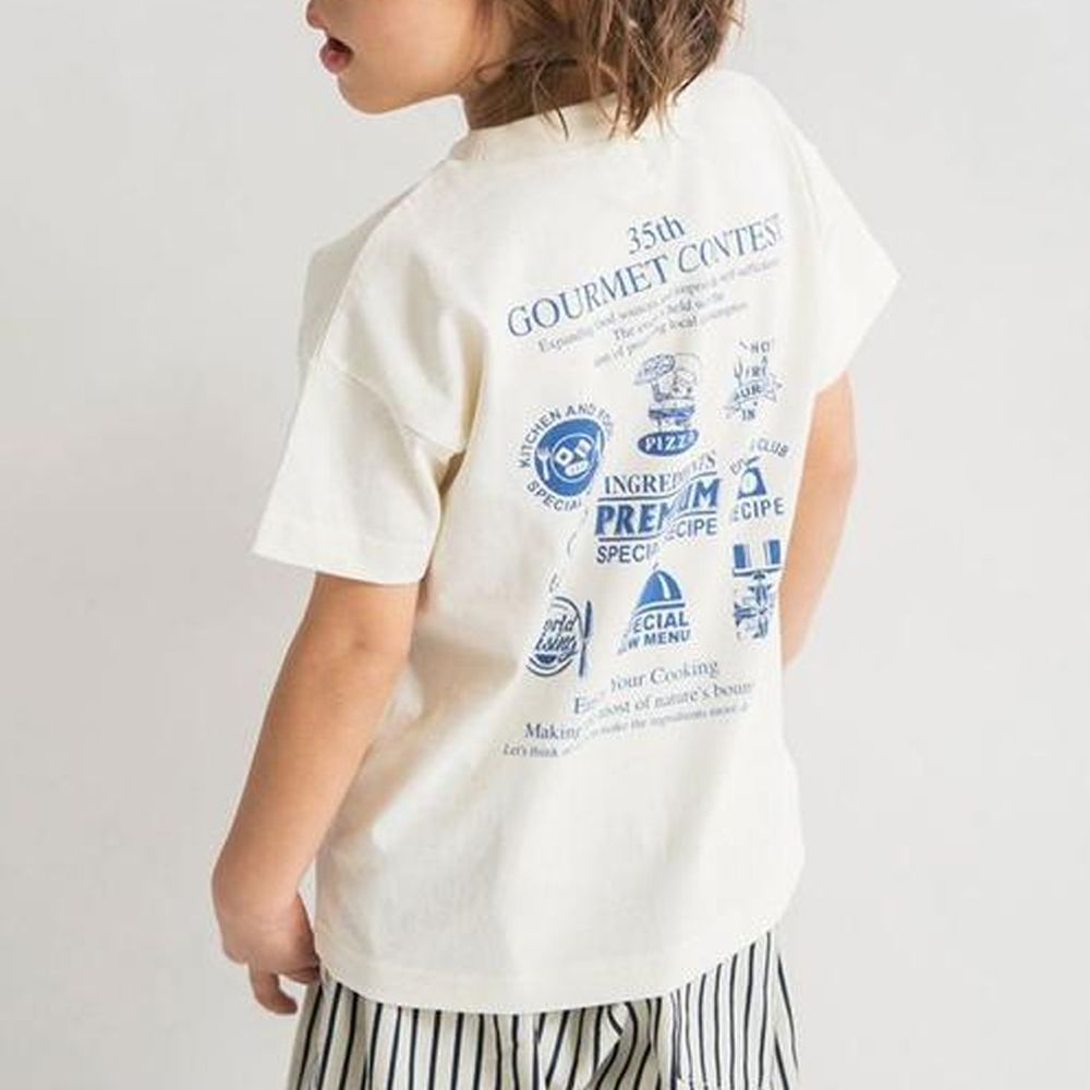 100%棉 簡約印花短袖上衣-美食徽章-象牙白