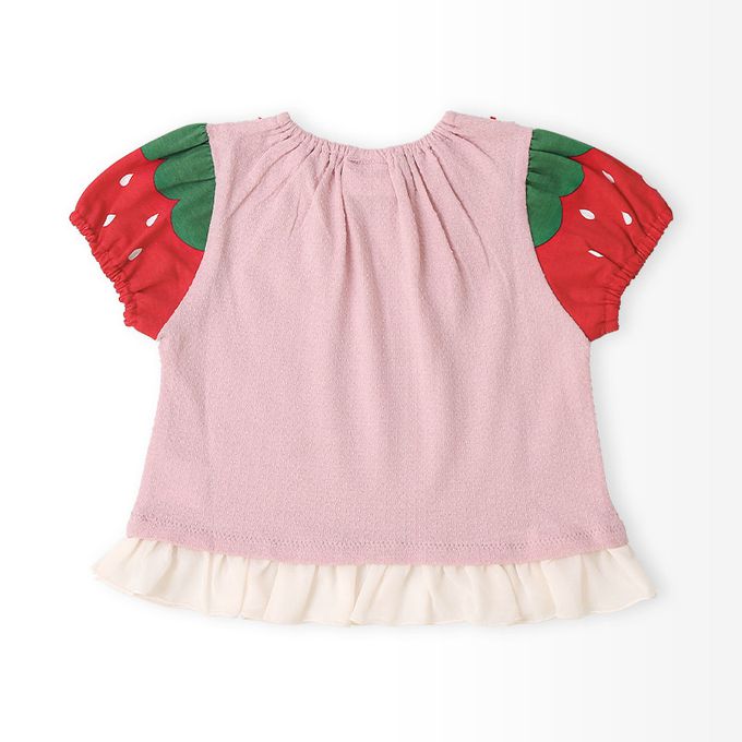 日本 ZOOLAND - 甜蜜草莓造型澎澎短袖上衣-白