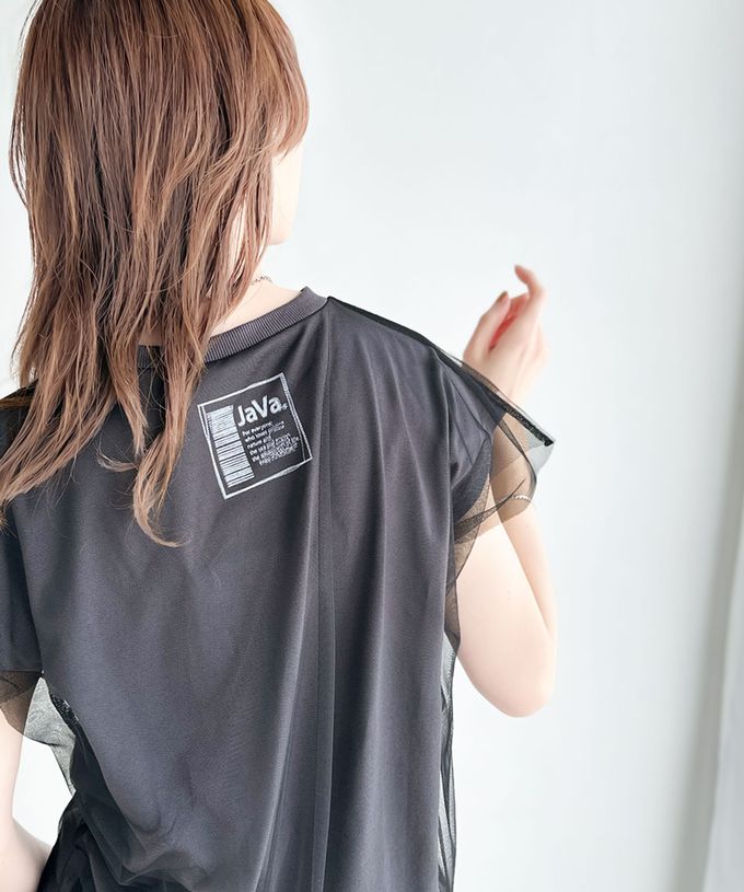 日本 Classical Elf - Java 薄紗分層法式袖上衣-背標籤印花-白