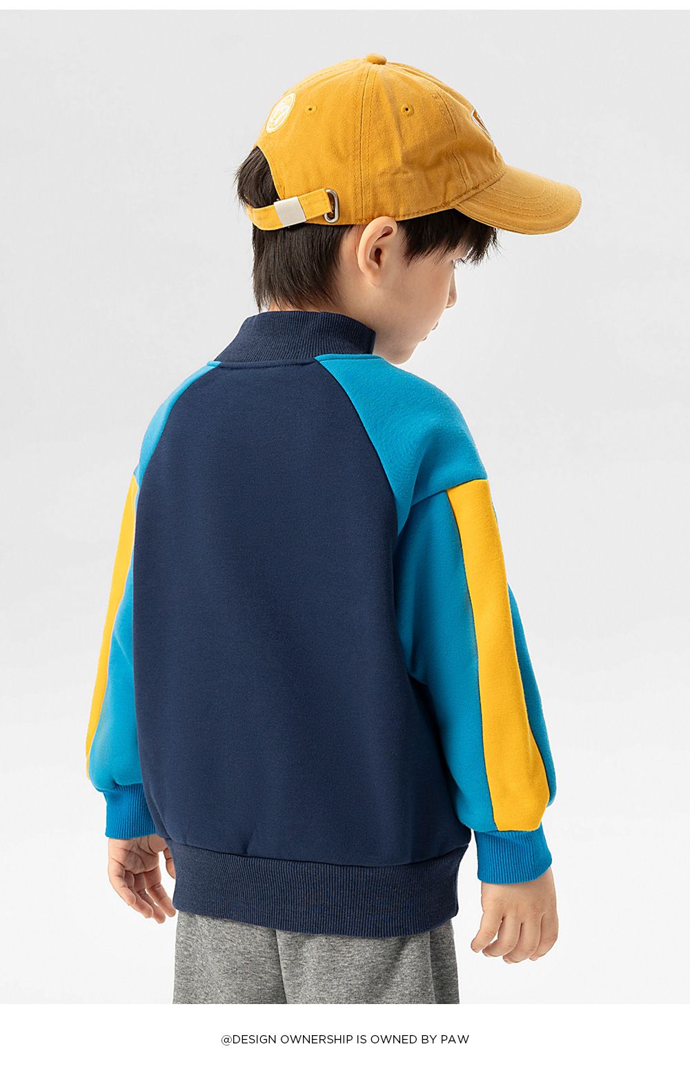 卡通汪汪隊加絨半高領拼接長袖上衣-卡通人物阿奇-深藍+藍