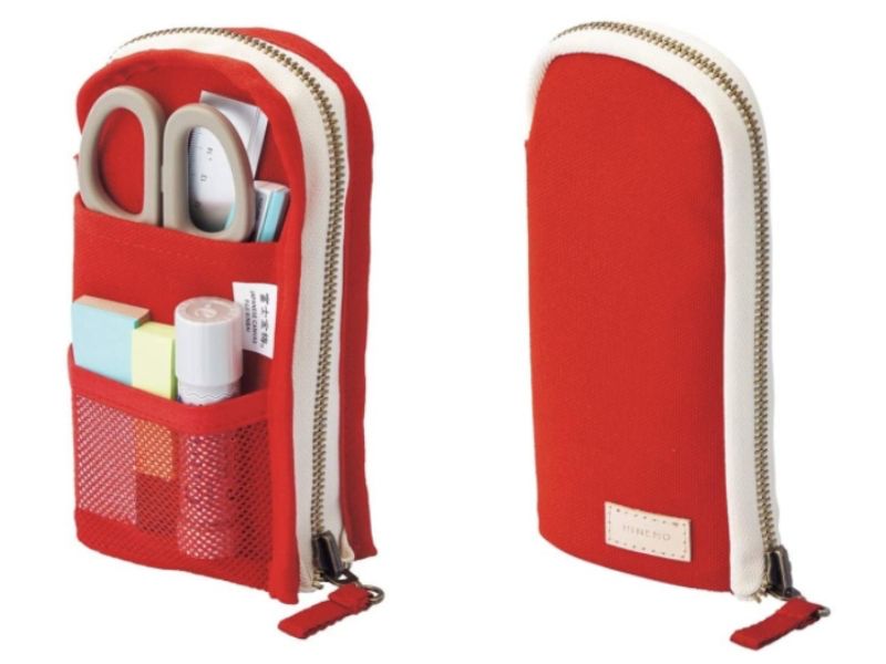 日本文具 LIHIT - 日本國產帆布雙向站立筆袋/鉛筆盒-黑 (L(約18支筆))