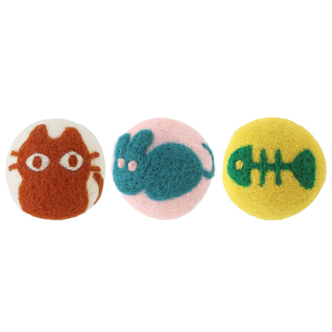 日本 TOMO - 100%尼泊爾羊毛烘衣球(3入組)-招財貓+不倒翁+幸運貓 (約φ6cm)