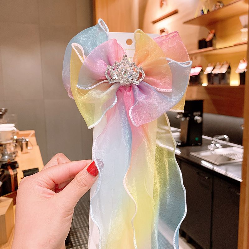 公主風唯美漸層緞帶髮夾-皇冠-藍+紫