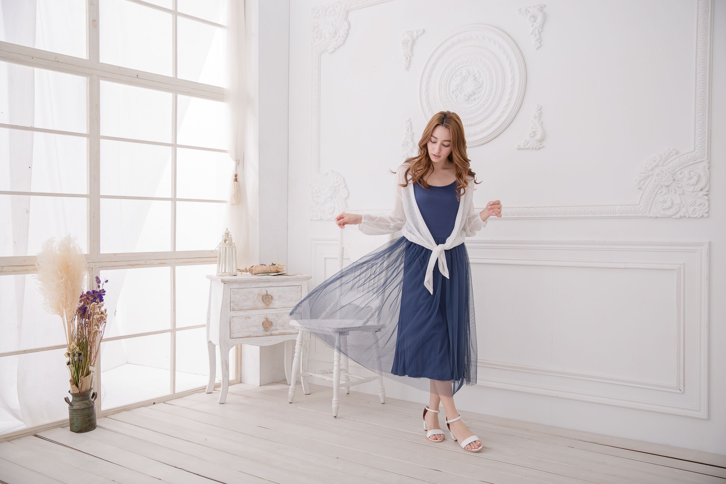 Peachy - 獨家訂製綿柔連身紗裙-細肩帶連身款-午夜藍 (F)